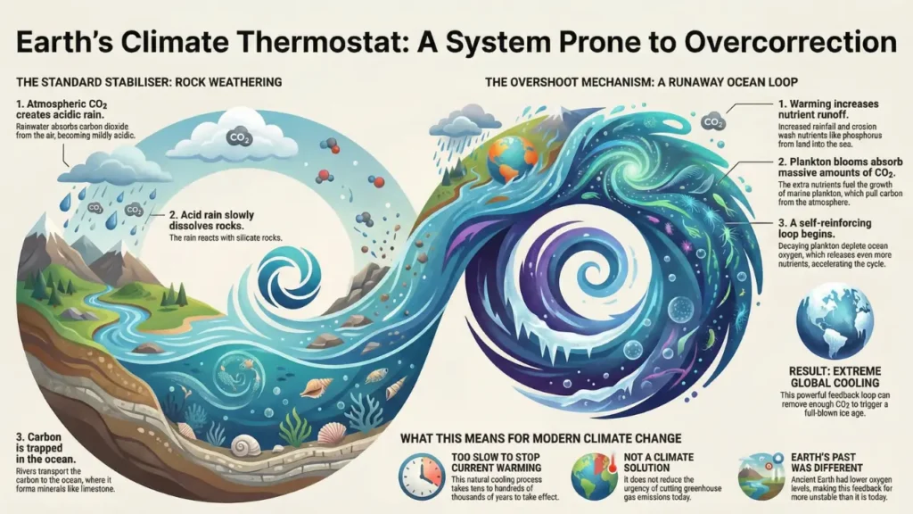 How modern climate change interacts with Earth’s climate thermostat, from rock weathering to ocean carbon feedbacks.