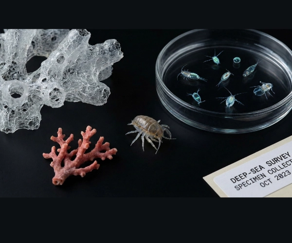 “Deep-sea species and samples collected during scientific surveys showing biodiversity at risk from mining.”